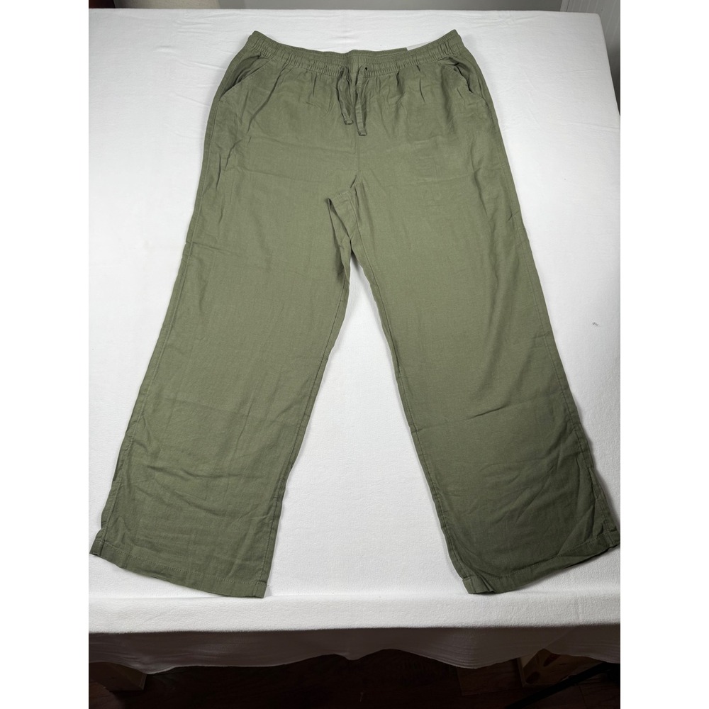 Serra Linen Viscose Wide Leg Pants Size L Olive Green Minimalist Boho Fall